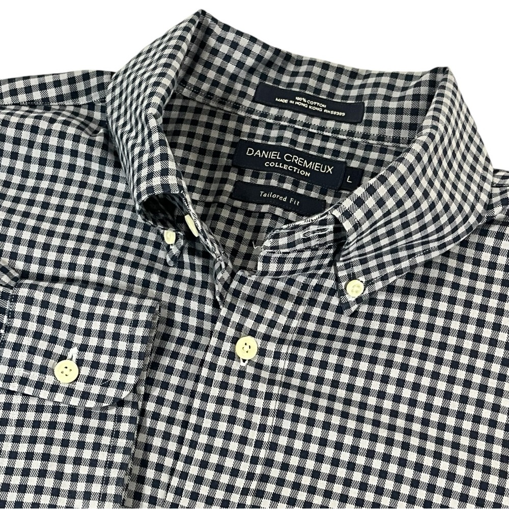 DANIEL CREMIEUX COLLECTION Tailored Fit 100% Cotton Blue Gray Check LS Shirt EUC